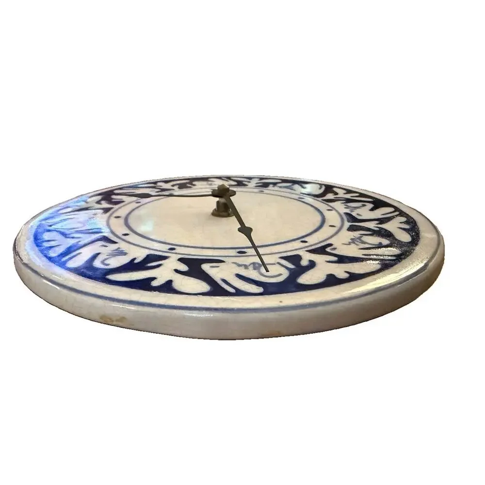 VTG 1988 Nash Pottery Dedham Bunny Clock Plate WORKS Signed NP Blue&White